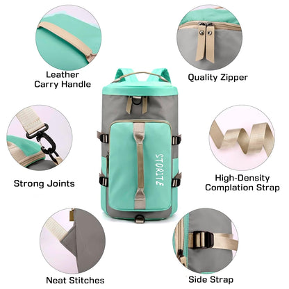 Storite Nylon Lightweight Waterproof Duffle Backpack with Wet Pocket & Shoe Compartment - Green/Grey