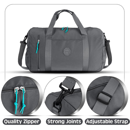 Storite Nylon Travel Duffle Bag, Lightweight Expandable Gym Weekend Bag - Grey, 47 x 25 x 30 cm