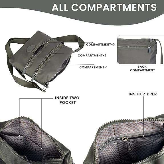 Storite Crossbody Purses for Women Lightweight Small Travel Bag Shoulder Purses and Handbags with Multi Zipper Pockets - Grey (23x22x3 cm)