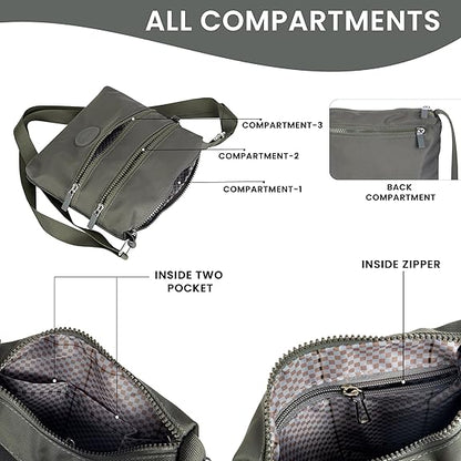 Storite Crossbody Purses for Women Lightweight Small Travel Bag Shoulder Purses and Handbags with Multi Zipper Pockets - Grey (23x22x3 cm)