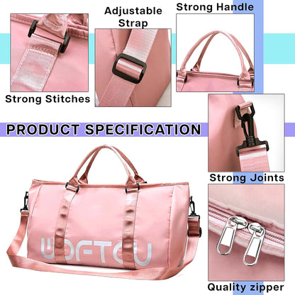 Storite 50cm Nylon Travel Duffle Bag for Women with Wet Pocket - Pink