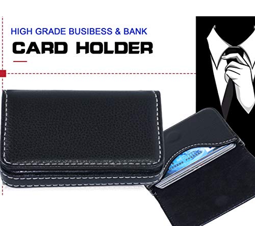 Storite Stitched PU Leather Credit Debit ATM Card Holder Visiting Business Card Case Wallet with Magnetic Shut for Men & Women (Black, 10 x 6 x1.4 cm)