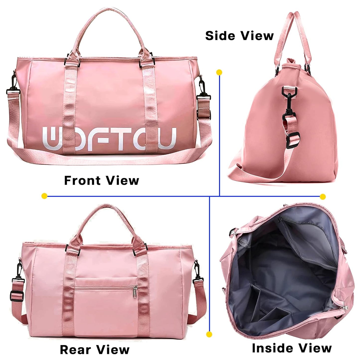 Storite 50cm Nylon Travel Duffle Bag for Women with Wet Pocket - Pink