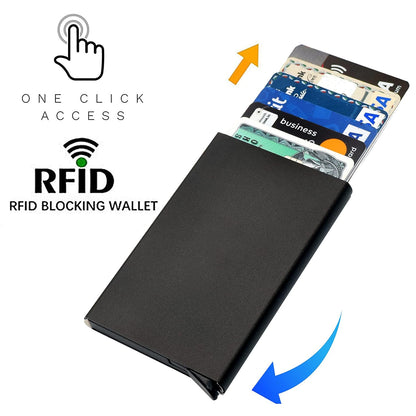 Storite Black Metal RFID Blocking Aluminum Pop-Up Smart Card Holder Wallet for Men & Women