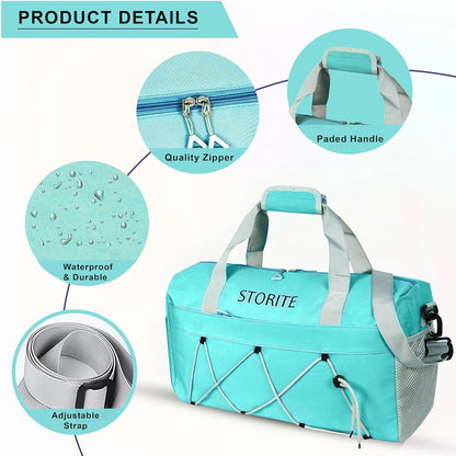 Storite 48.5 CM Nylon Travel Duffle Bag with Wet Pocket & Shoe Compartment for Women - Sea Blue