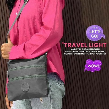Storite Crossbody Purses for Women Lightweight Small Travel Bag Shoulder Purses and Handbags with Multi Zipper Pockets - Grey (23x22x3 cm)