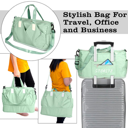 Storite 44 cm Nylon Travel Duffle Bag - Waterproof, Expandable Gym Tote for Men & Women Green