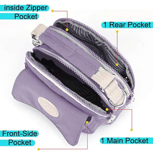 Storite Women's Compact Sling Bag with Padded Pocket & Adjustable Strap - Light Purple