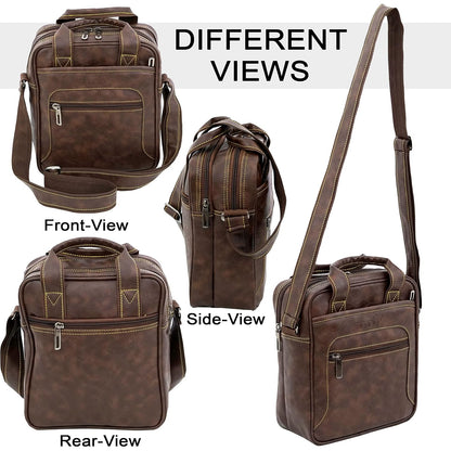 Storite Large PU Leather Sling Crossbody Messenger Bag for Men & Women (6 Pockets) - Brown