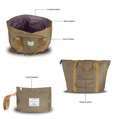 Storite Nylon Travel Duffle Bag - Lightweight, Expandable, with Trolley Sleeve & Wet Pocket - Khaki, 62 x 43 x 45 CM