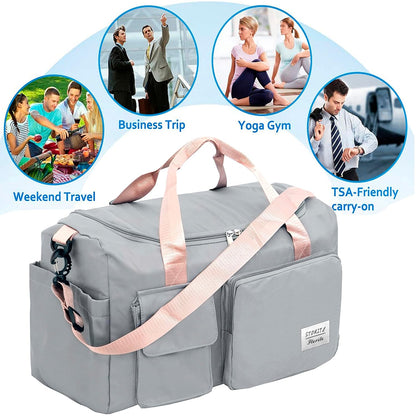 Storite 44 cm Grey Nylon Travel Duffle Bag - Sports Gym Bag with Wet Pocket & Shoe Compartment