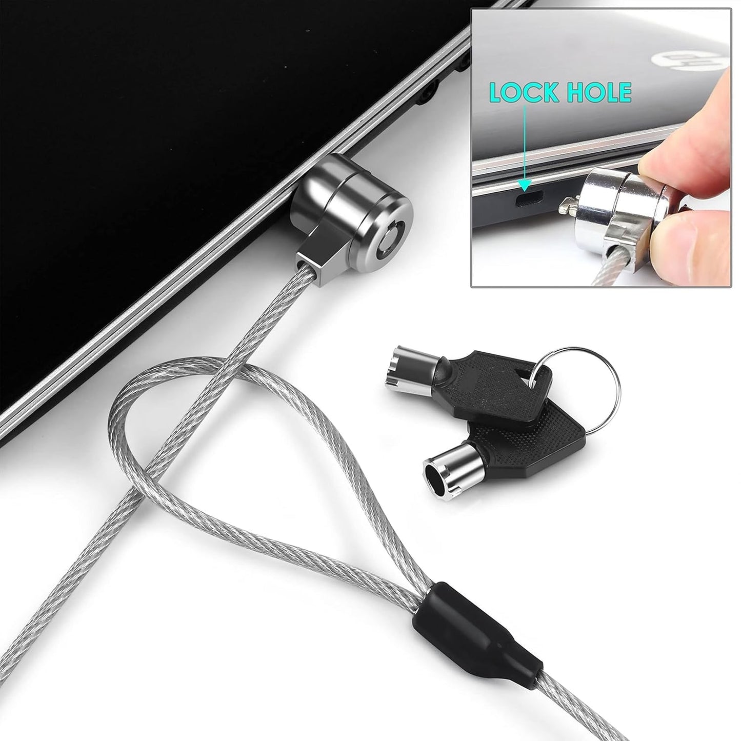 Storite 2M Security Lock for ThinkPad Laptops | Durable Alloy Cable with Key Lock System and 2 Keys | Anti-Theft Protection, Silver