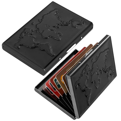 Storite 6 Slots RFID Protected Metal Credit Card Holder Wallet for Men & Women (Shiny Black,9.5 x 6.5 x 1.3 cm)  Black World Map