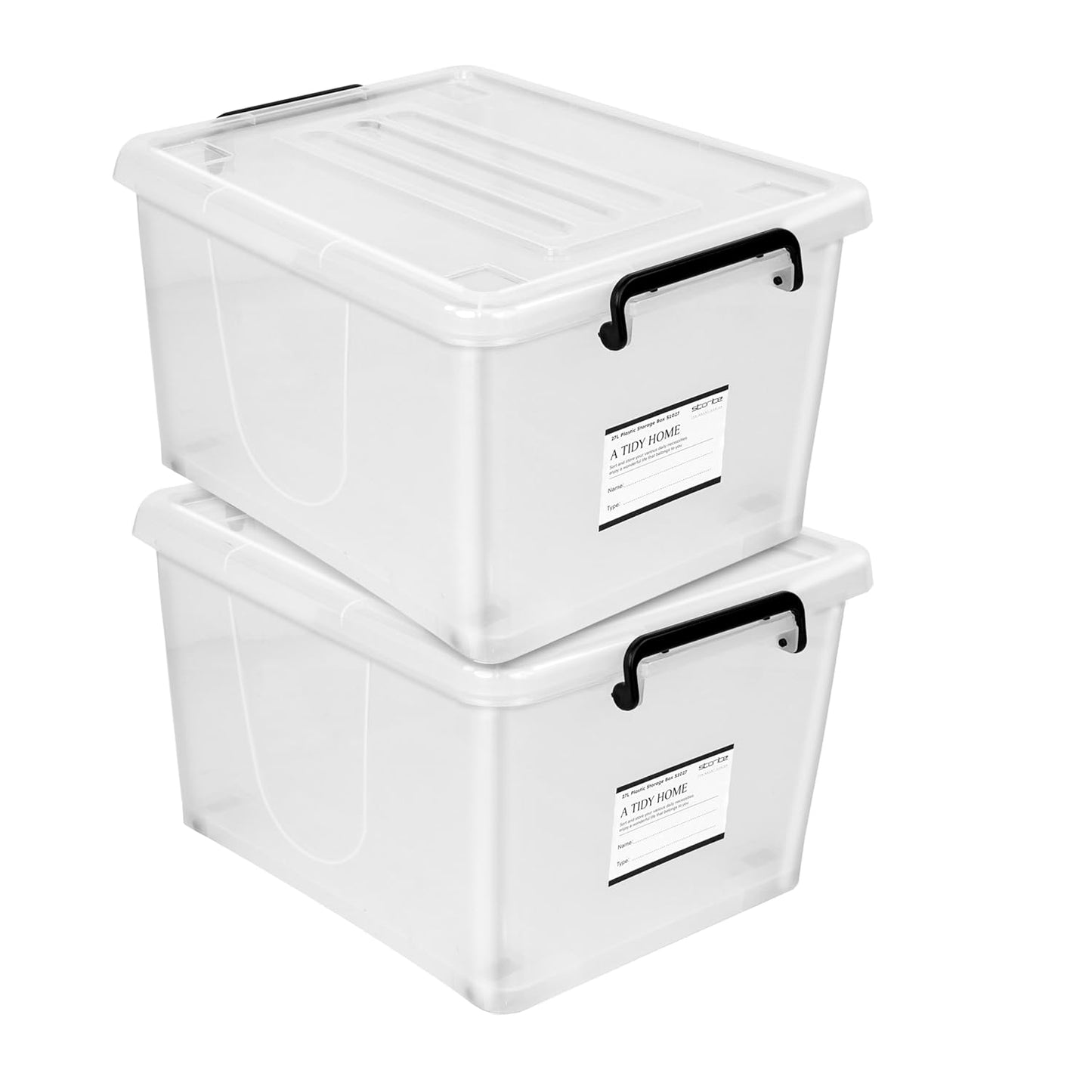 Storite 2 Pack 27 Ltr Multipurpose Plastic Storage Container Box With Small Rolling Wheels (Clear,Transparent),44 x 33 x 25 cm, Rectangular