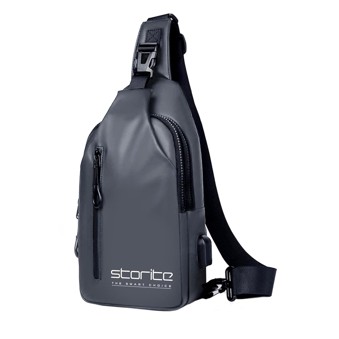 Storite Stylish Crossbody Sling Bag for Men and Women, Anti-Theft Chest Bag with USB Charging Port, Messenger Bags, Casual Shoulder Bag - Grey