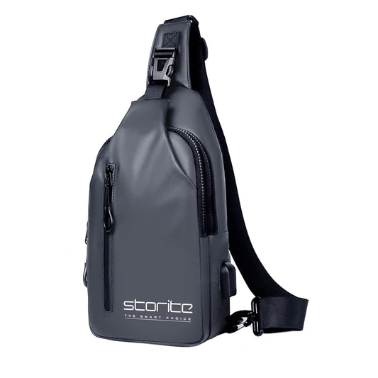 Storite Stylish Crossbody Sling Bag for Men and Women, Anti-Theft Chest Bag with USB Charging Port, Messenger Bags, Casual Shoulder Bag - Grey