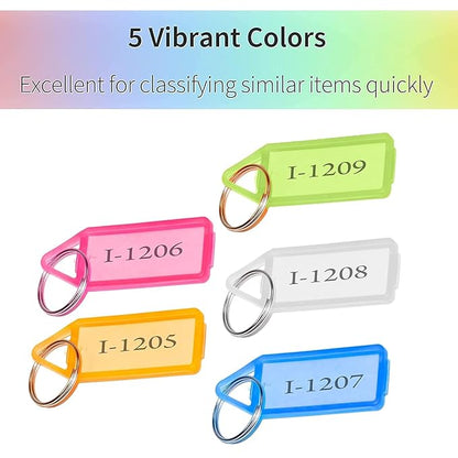 Storite Multicolor Keyring & Keychain with Name Tag Labels Assorted Keychain with Two Side Id Label and Split Ring for Office, Home Key