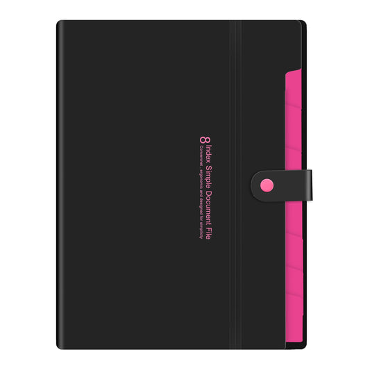 Storite 8 Pockets File Folder, A4/Letter Size Accordion File Organizer, Expandable Document Holder, Portable Folders for Classroom,Home,Office - Black/Pink