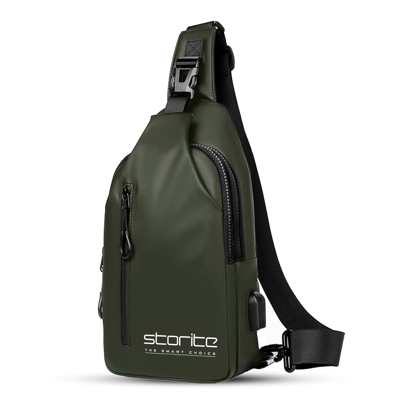 Storite Stylish Crossbody Sling Bag for Men and Women, Anti-Theft Chest Bag with USB Charging Port, Messenger Bags, Casual Shoulder Bag - Olive