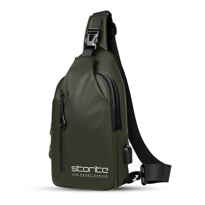 Storite Stylish Crossbody Sling Bag for Men and Women, Anti-Theft Chest Bag with USB Charging Port, Messenger Bags, Casual Shoulder Bag - Olive