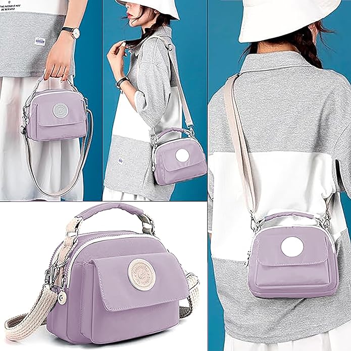 Storite Women's Compact Sling Bag with Padded Pocket & Adjustable Strap - Light Purple