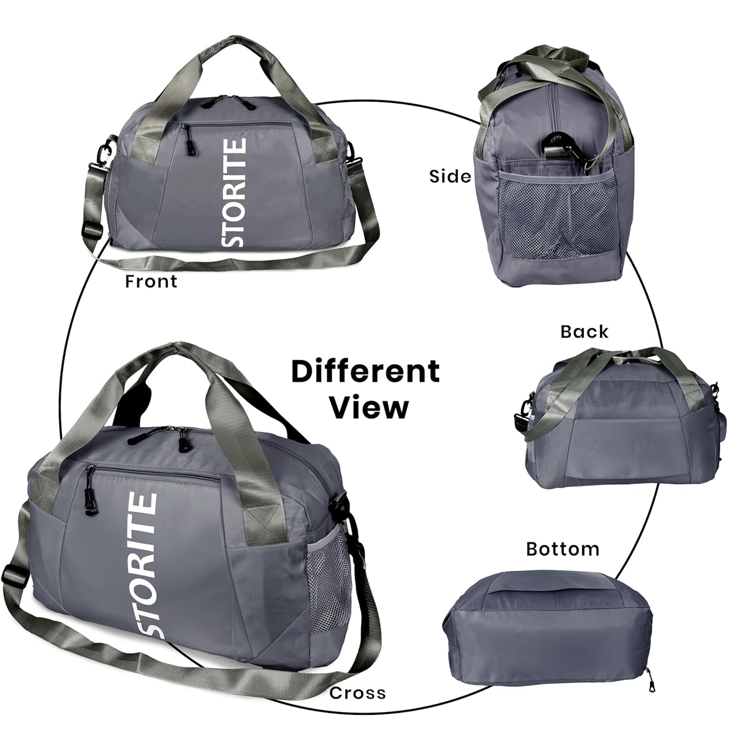 Storite 47 CM Nylon Travel Duffle Bag for Men & Women with Wet Pocket & Shoe Compartment - Dark Gray