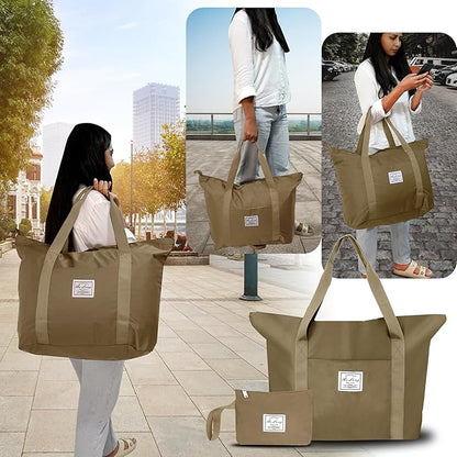 Storite Nylon Travel Duffle Bag - Lightweight, Expandable, with Trolley Sleeve & Wet Pocket - Khaki, 62 x 43 x 45 CM