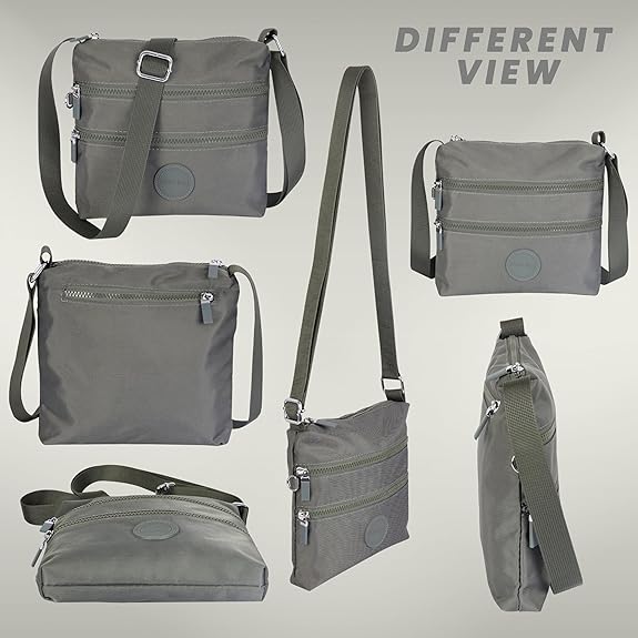 Storite Crossbody Purses for Women Lightweight Small Travel Bag Shoulder Purses and Handbags with Multi Zipper Pockets - Grey (23x22x3 cm)