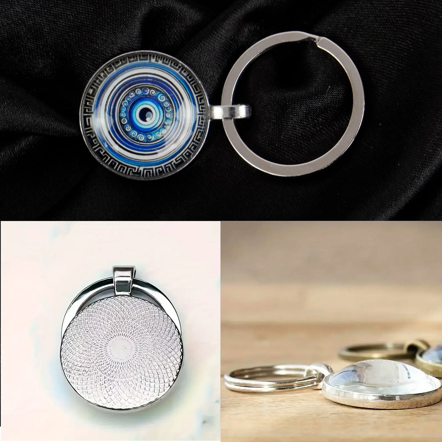 Storite Blue and Silver Color Round Evil Eye Keychain For Bike/Car Gifting With Key Ring Anti-Rust (Pack Of 1)