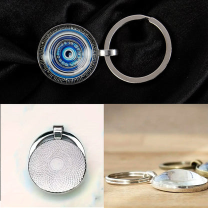 Storite Blue and Silver Color Round Evil Eye Keychain For Bike/Car Gifting With Key Ring Anti-Rust (Pack Of 1)
