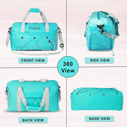 Storite 48.5 CM Nylon Travel Duffle Bag with Wet Pocket & Shoe Compartment for Women - Sea Blue