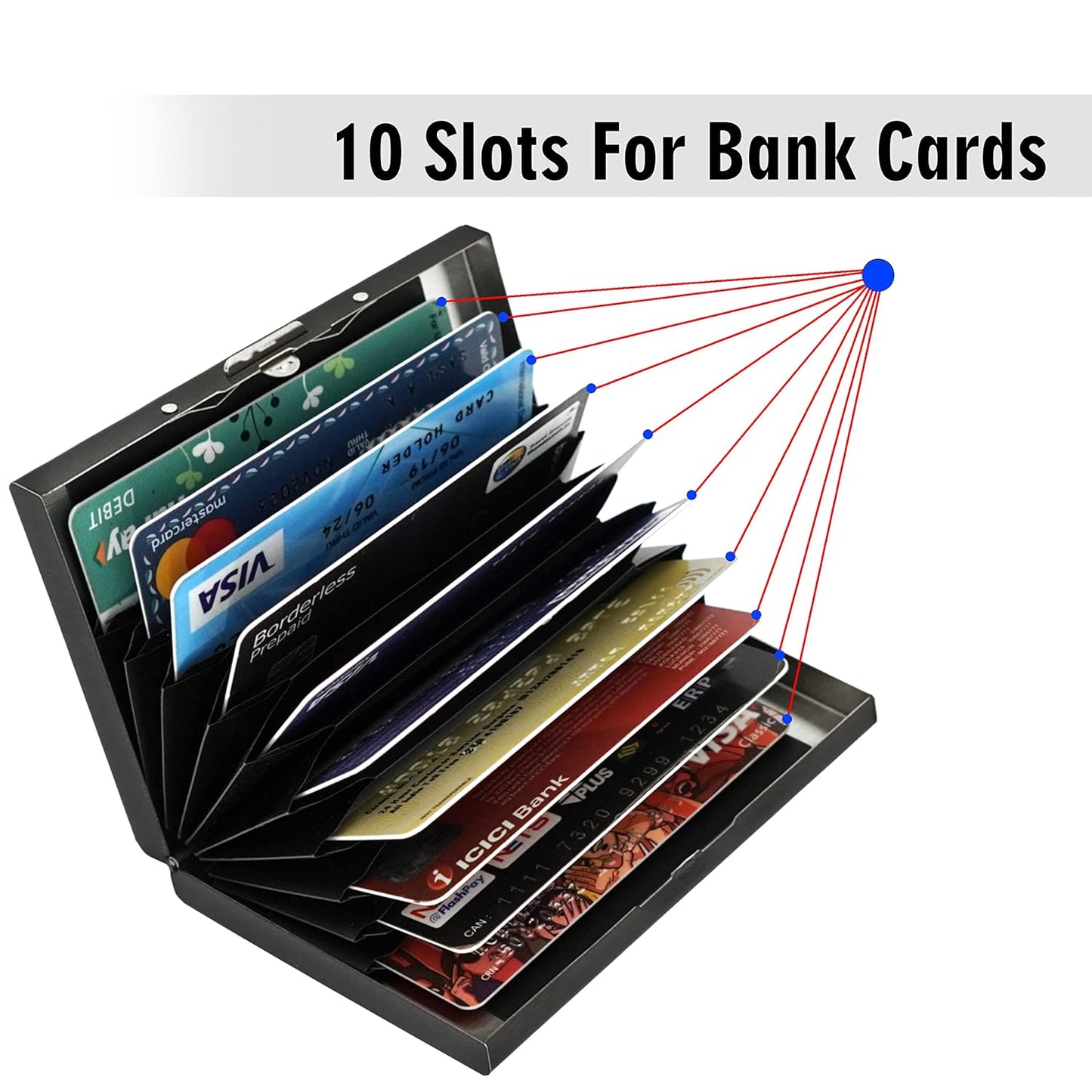 Storite Black 10 Slot RFID Protected Metal Card Holder for Secure Credit/Debit/ATM Cards