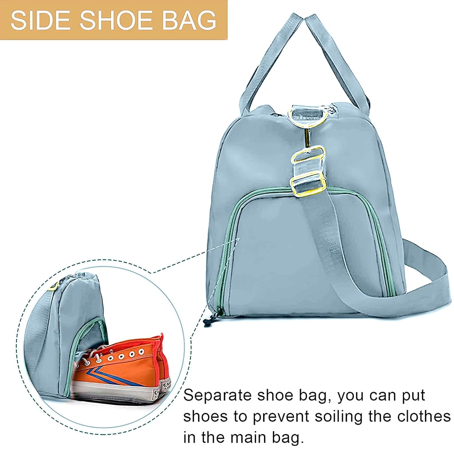 Storite 46cm Nylon Foldable Travel Duffel Bag with Shoe & Wet Compartment - Light Blue