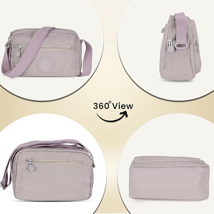 Storite Small Nylon Lightweight Sling Bag for Women - Travel Crossbody & Shoulder Bag - Pale Cyan Purple