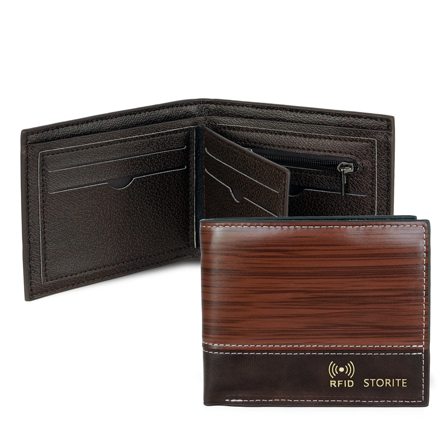 Storite RFID Blocking Men’s Bifold Front Block Wallet – Slim Leather Wallet with Card Slots – (D Wooden)