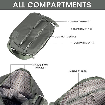 Storite Multipocket Crossbody Bag for Women Lightweight Small Travel Bag Shoulder Purses and Handbags with Multi Zipper Pockets - Grey (25x19x11 cm)