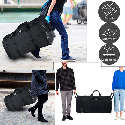 Storite 83cm Extra Large Nylon Travel Duffle Bag: Convertible Backpack Trolley with 2 Wheels - Black