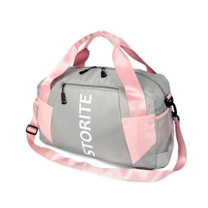 Storite 47 CM Nylon Travel Duffle Bag for Men & Women with Wet Pocket & Shoe Compartment - Light Grey/Pink