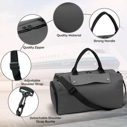 Storite Nylon 43 cm Travel Duffel Bag, Sports Gym Duffle Bag, Shoulder Handbag for Women, Outdoor Weekend Bag with Shoe and Wet Clothes Compartments (Grey,43x23x19 cm)