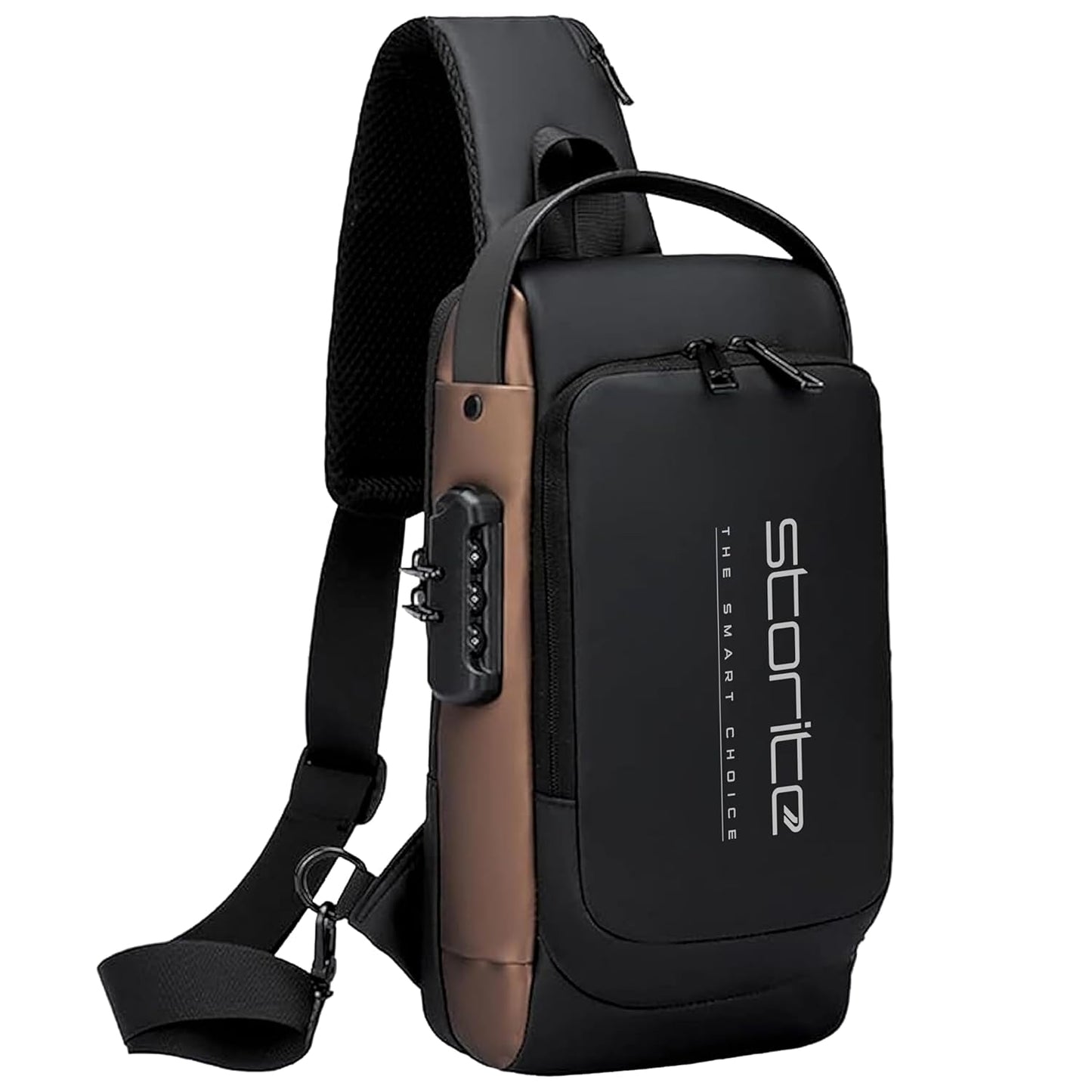 Storite Sling Bag for Men Stylish Crossbody Backpack for Men Women, Anti-Theft Water-resistant Chest Bag, Messenger Bags, Casual Side Shoulder Bag - (Black Brown - 17 x 9 x 32 Cm)