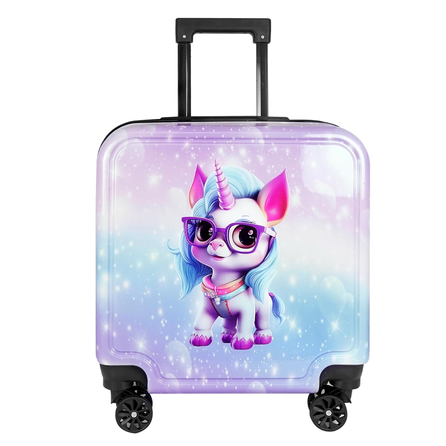 Storite 15 Inches Kids Trolley Bag Hard-Sided Polycarbonate Cute Unicorn Print Spinner Suitcase Cabin Luggage for Kids - Rainbow