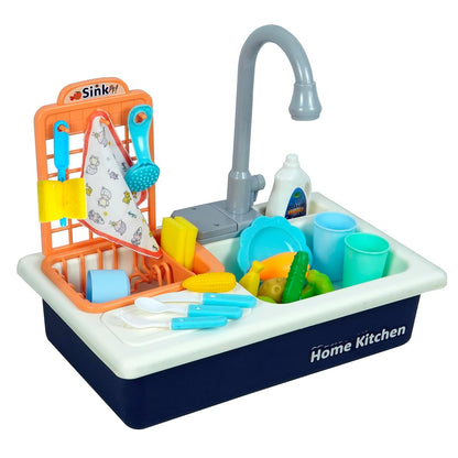 Storite Kitchen Set for Kids - Plastic Kids Play Kitchen Sink/Washbasin with Running Water for Kids - Electronic Washbasin,Pretend Role Play Kitchen Toy - Blue