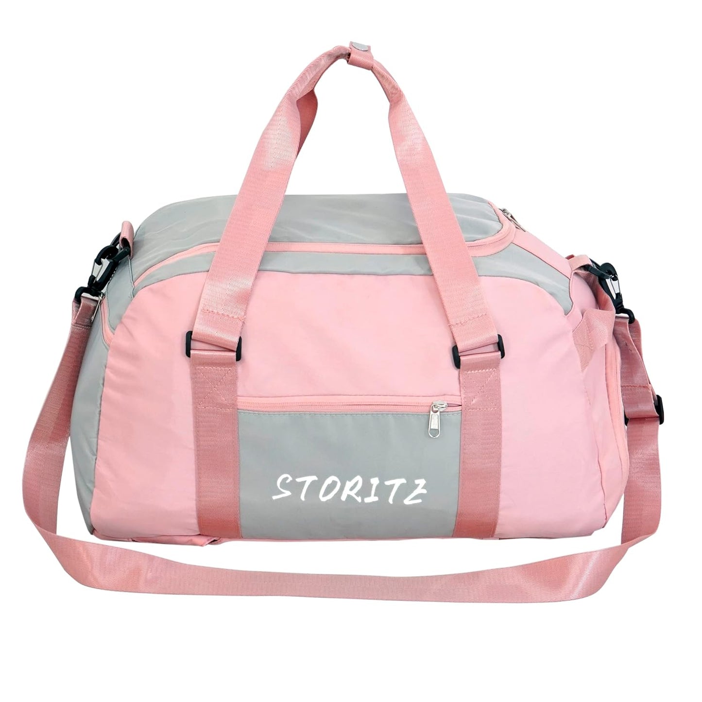 Storite Nylon 46 Cm Multi Purpose Travel Duffle Bag With Dry And Wet Separate Pocket, Lightweight Waterproof Backpack Carry Luggage Bag With Shoe Compartment (Pinkgrey, 46X27X24 Cm), 25 Centimeters Visit the Storite Store