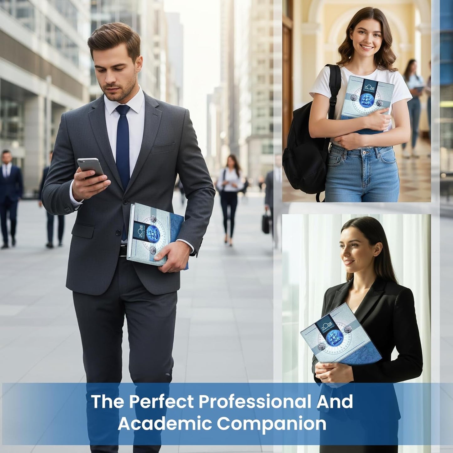 Storite Executive Planner Organizer Hard Bound Notebook Diary 2026 with Sunday Half Page (Big, Grey Blue)