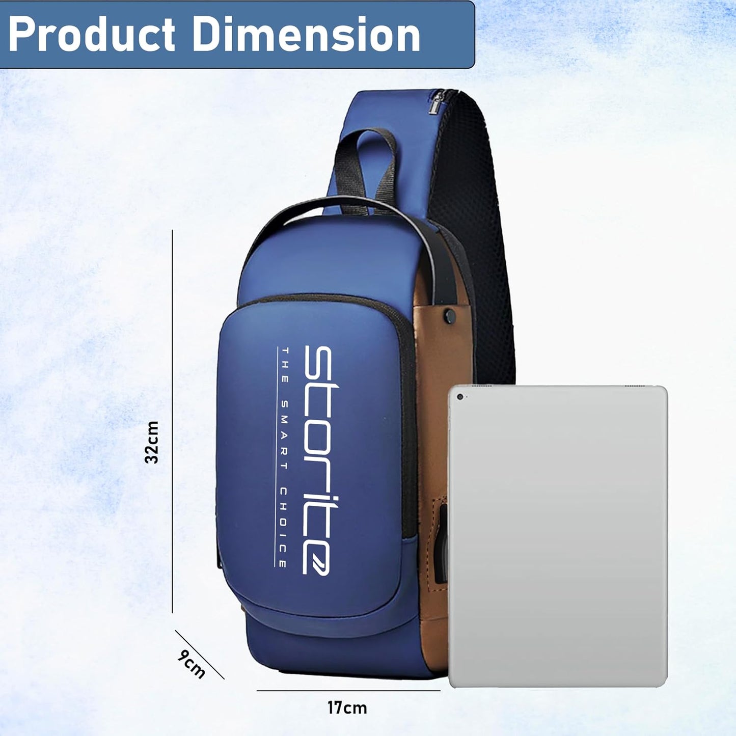 Storite Sling Bag for Men Stylish Crossbody Backpack for Men Women, Anti-Theft Water-resistant Chest Bag, Messenger Bags, Casual Side Shoulder Bag - Blue Brown