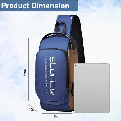 Storite Sling Bag for Men Stylish Crossbody Backpack for Men Women, Anti-Theft Water-resistant Chest Bag, Messenger Bags, Casual Side Shoulder Bag - Blue Brown