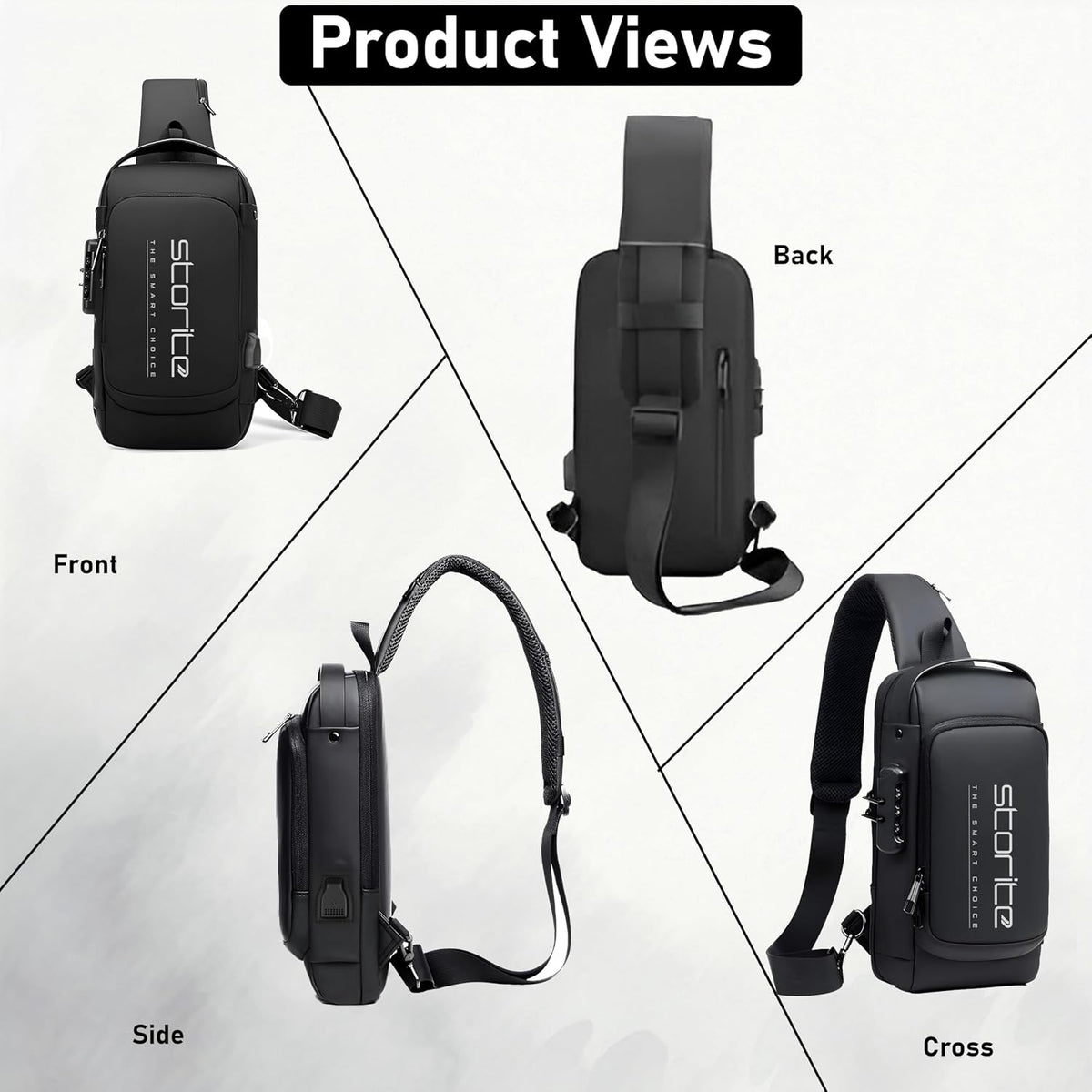 Storite Sling Bag for Men Stylish Crossbody Backpack for Men Women, Anti-Theft Water-resistant Chest Bag, Messenger Bags, Casual Side Shoulder Bag