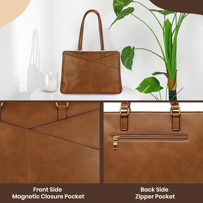 Storite Elegant Brown Leather Tote Bag for Women Stylish & Spacious Shoulder Handbag for Work, Office & Daily Use