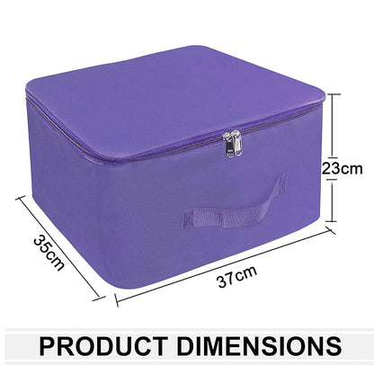 Storite 10 Pack Nylon Wardrobe Bag Underbed Moisture Proof Cloth Storage Organizer, Storage box for Clothes Saree Bags with Zippered Closure & Handle (Purple, 37x35x23 cm) Square