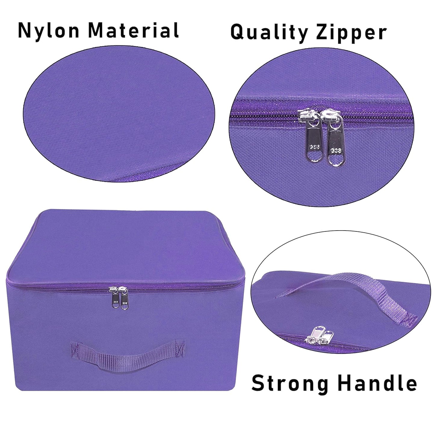 Storite 10 Pack Nylon Wardrobe Bag Underbed Moisture Proof Cloth Storage Organizer, Storage box for Clothes Saree Bags with Zippered Closure & Handle (Purple, 37x35x23 cm) Square